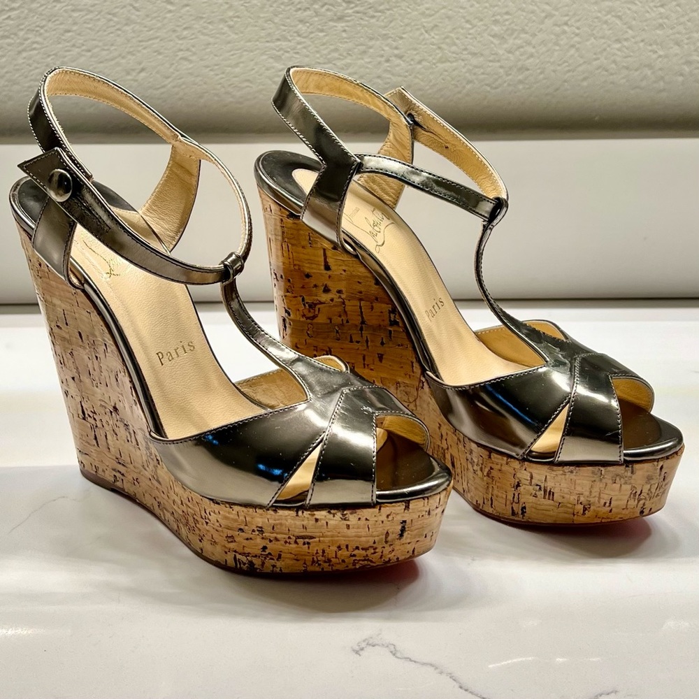 Christian Louboutin Metallic Silver/Gray Platform Heels